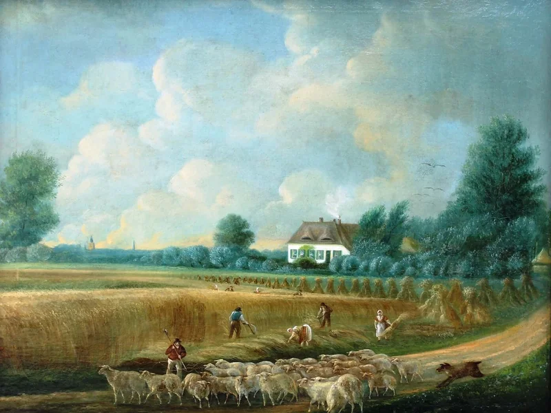 1800-K.C. Donner - Fattoria con falciatrici e pecore